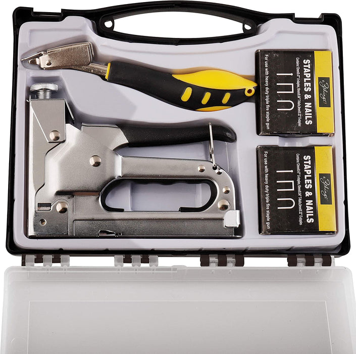 eZthings® Staple Gun Professional Stapler Tool Set - 3 in 1 Heavy Duty kit with 2400 Staples, Nail Steel for Wood Work, Upholstery, Decoration, Carpentry, Furniture, Walls, Roofing (Stapler Gun Kit) - eZthings USA WE SORT ALL THE CRAZIEST GADGETS, GIZMOS, TOYS & TECHNOLOGY, SO YOU DON'T HAVE TO.