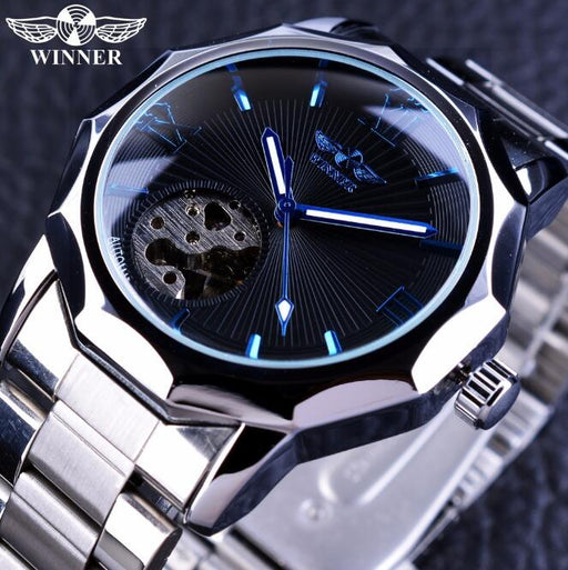 Winner Blue Ocean Geometry Design Transparent Skeleton Dial Mens Watch Top Brand Luxury Automatic Mechanical Watch Clock - eZthings USA WE SORT ALL THE CRAZIEST GADGETS, GIZMOS, TOYS & TECHNOLOGY, SO YOU DON'T HAVE TO.
