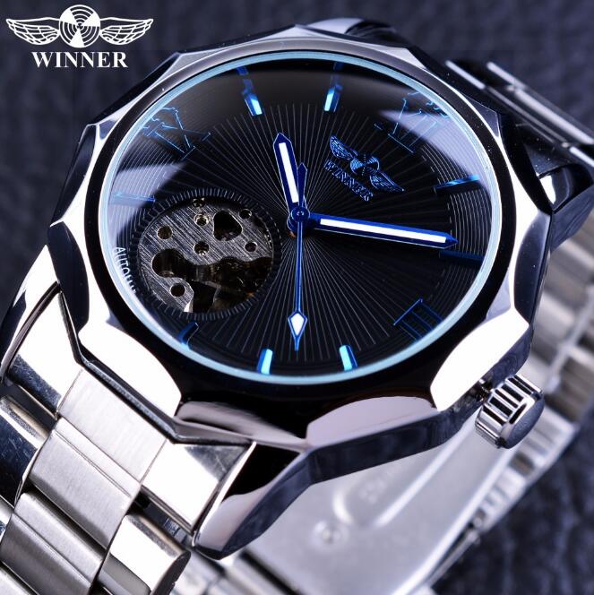 Winner Blue Ocean Geometry Design Transparent Skeleton Dial Mens Watch Top Brand Luxury Automatic Mechanical Watch Clock - eZthings USA WE SORT ALL THE CRAZIEST GADGETS, GIZMOS, TOYS & TECHNOLOGY, SO YOU DON'T HAVE TO.