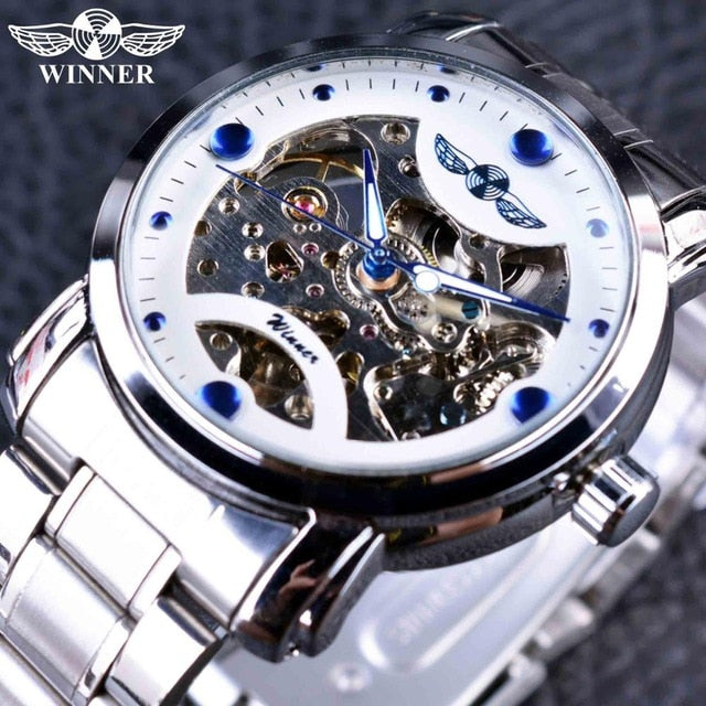 Winner Blue Ocean Fashion Casual Designer Stainless Steel Men Skeleton Watch Mens Watches Top Brand Luxury Automatic Watch Clock - eZthings USA WE SORT ALL THE CRAZIEST GADGETS, GIZMOS, TOYS & TECHNOLOGY, SO YOU DON'T HAVE TO.