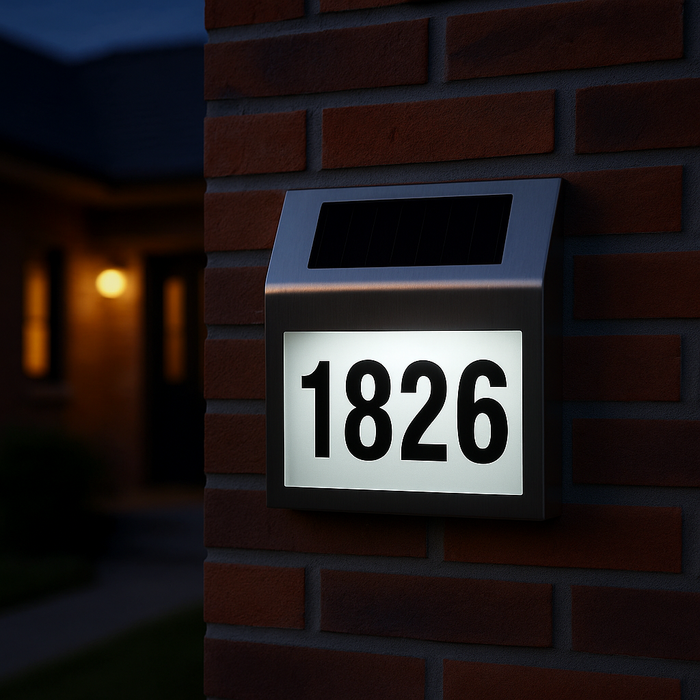 Solar LED Address Sign – Stainless Steel House Number Light with White LEDs, Waterproof, Customizable Numbers & Letters, Auto On/Off, 7.86 x 7.07 Inches - eZthings USA WE SORT ALL THE CRAZIEST GADGETS, GIZMOS, TOYS & TECHNOLOGY, SO YOU DON'T HAVE TO.