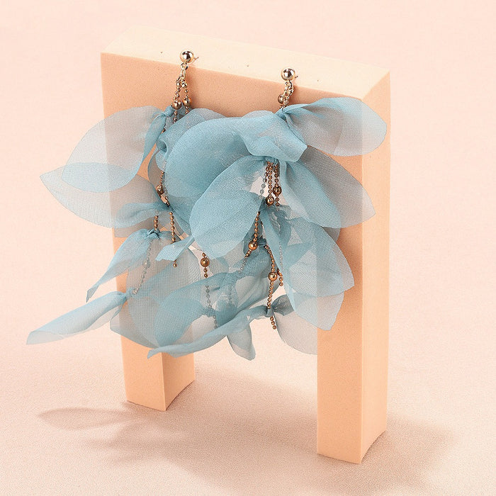 Girl's heart temperament tassel fabric earrings handmade fashionable niche design sense long fairy earrings for women