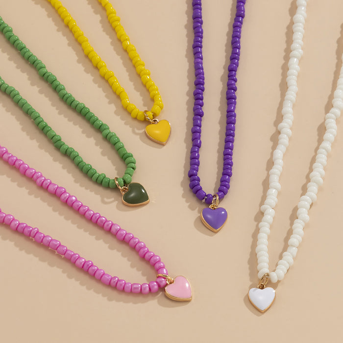 Nectarine Heart Simple Rice Bead Handmade Necklace Geometric Stacked Beaded Necklace