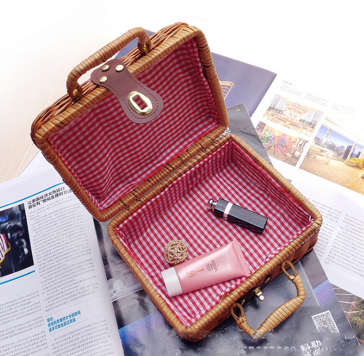 Handmade Mans Cane Small Literature and Art Vintage Tote Straw Bag