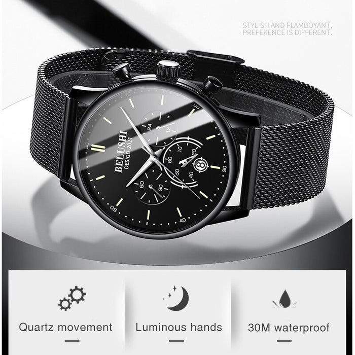 BELUSHI Watch Men Luxury Brand Famous Male Watch Black Watches Ultra Thin Milan Belt Stainless Steel Quartz Men Wrist Watch - eZthings USA WE SORT ALL THE CRAZIEST GADGETS, GIZMOS, TOYS & TECHNOLOGY, SO YOU DON'T HAVE TO.