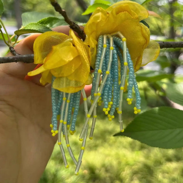 Personality Bohemian Handmade Beaded Chiffon Flower Earrings - eZthings USA WE SORT ALL THE CRAZIEST GADGETS, GIZMOS, TOYS & TECHNOLOGY, SO YOU DON'T HAVE TO.