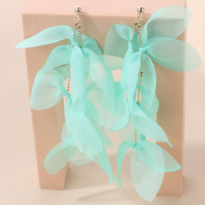Girl's heart temperament tassel fabric earrings handmade fashionable niche design sense long fairy earrings for women