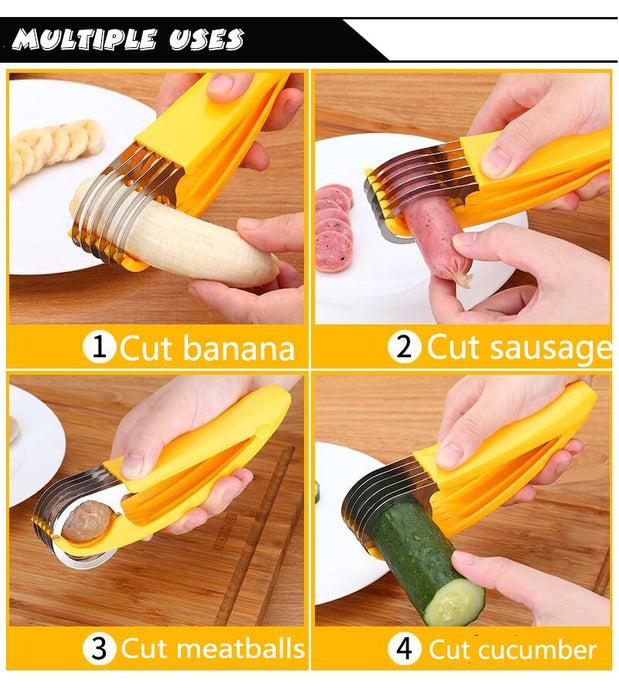 Stainless Steel Banana Cutter Fruit Vegetable Sausage Slicer Salad Sundaes Tools Cooking Tools Kitchen Accessories Gadgets - eZthings USA WE SORT ALL THE CRAZIEST GADGETS, GIZMOS, TOYS & TECHNOLOGY, SO YOU DON'T HAVE TO.