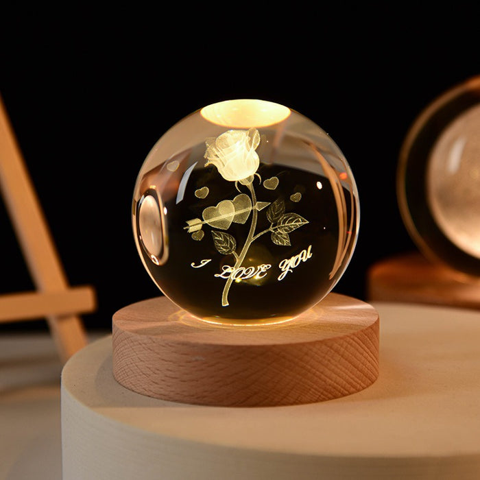 Starry Sky Astronaut White Crystal Ball Glow 3D Sculpture Night Light Customized Desktop Decoration