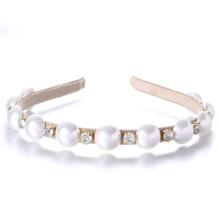 Fashionable half pearl handmade rhinestone hairband
