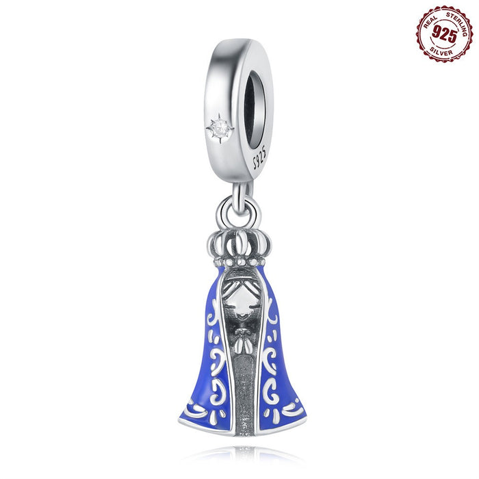 Cuentas colgantes de plata de ley S925, símbolo religioso, colgante de la Virgen María adecuado para la pulsera de cuentas de la familia Pan