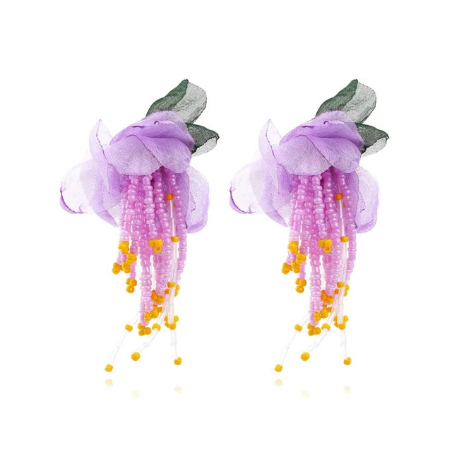 Personality Bohemian Handmade Beaded Chiffon Flower Earrings - eZthings USA WE SORT ALL THE CRAZIEST GADGETS, GIZMOS, TOYS & TECHNOLOGY, SO YOU DON'T HAVE TO.