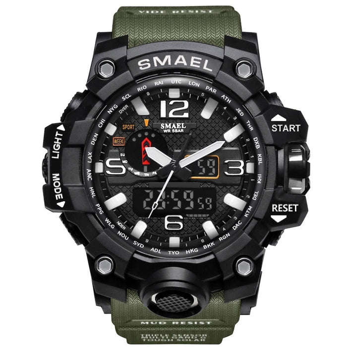 SMAEL Brand Luxury Military Sports Watches 1545-10 Men Quartz Analog LED Digital Watch Man Waterproof Clock Dual Display Wristwatches