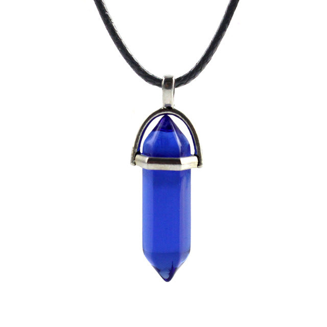 Hexagonal Column Natural Crystal Turquoises Optal Glass Stone Pendant Necklace Leather Chains Choker Necklace For Women Gift - eZthings USA WE SORT ALL THE CRAZIEST GADGETS, GIZMOS, TOYS & TECHNOLOGY, SO YOU DON'T HAVE TO.