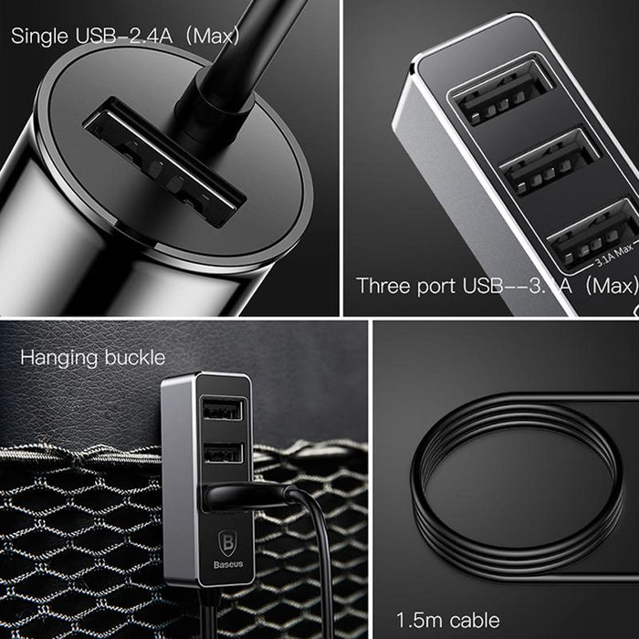 Baseus 4 USB Multi Expander Car Charger 5.5A Adaptador de cargador de coche rápido de 4 puertos