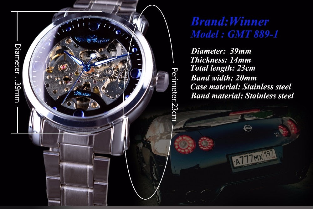 Winner Blue Ocean Fashion Casual Designer Stainless Steel Men Skeleton Watch Mens Watches Top Brand Luxury Automatic Watch Clock - eZthings USA WE SORT ALL THE CRAZIEST GADGETS, GIZMOS, TOYS & TECHNOLOGY, SO YOU DON'T HAVE TO.