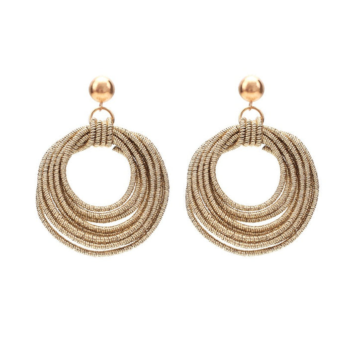 Round Metal Earrings for Women's Retro Handmade Multi layered Loop Long Earrings and Earrings