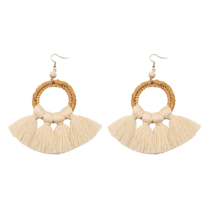 Pastoral style ethnic style tassel earrings exaggerated earrings fashion long earrings handmade rattan ladies accessories