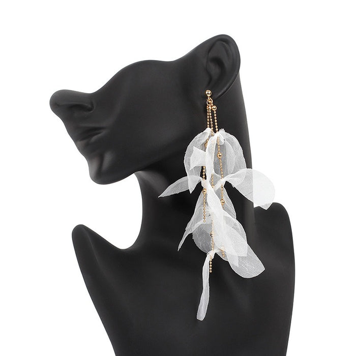 Girl's heart temperament tassel fabric earrings handmade fashionable niche design sense long fairy earrings for women