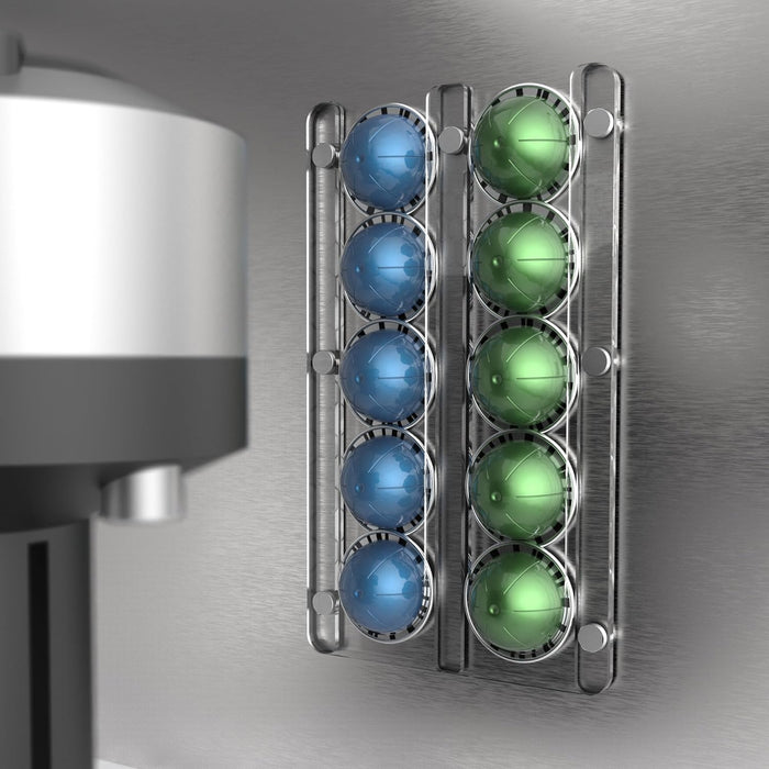Magnetic 10 Pod Holder, Compatible with Nespresso Vertuo Capsules - Storage Organizer Rack Mount for Fridge, Coffee Station (Clear Acrylic)