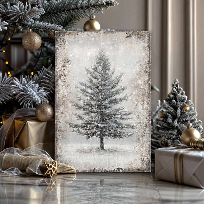 Vintage Christmas Tree Wall Art with Free Personalized Christmas Card