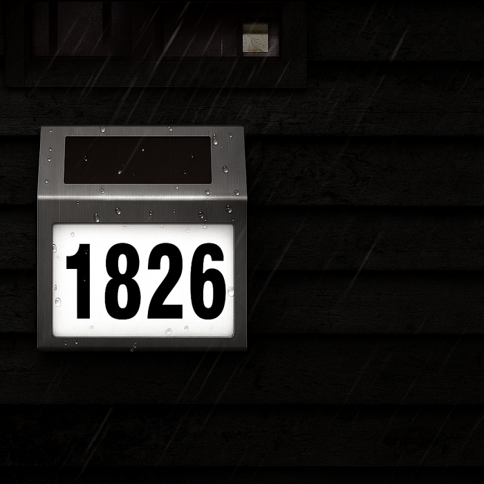 Solar LED Address Sign – Stainless Steel House Number Light with White LEDs, Waterproof, Customizable Numbers & Letters, Auto On/Off, 7.86 x 7.07 Inches - eZthings USA WE SORT ALL THE CRAZIEST GADGETS, GIZMOS, TOYS & TECHNOLOGY, SO YOU DON'T HAVE TO.