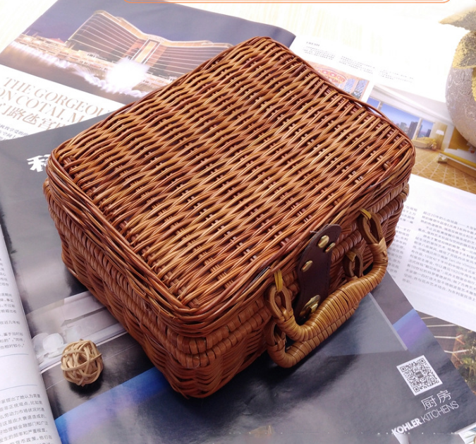 Handmade Mans Cane Small Literature and Art Vintage Tote Straw Bag