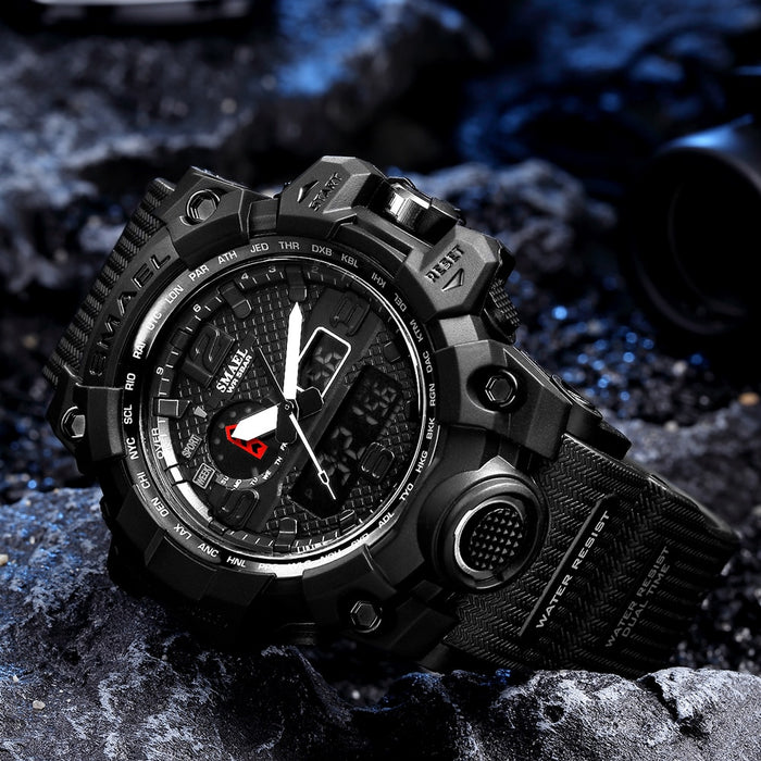 SMAEL Brand Luxury Military Sports Watches 1545-10 Men Quartz Analog LED Digital Watch Man Waterproof Clock Dual Display Wristwatches