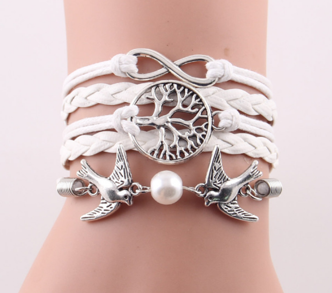 Fashion Infinity Tree flying birds charm Imitation Pearl Leather braid women wrap bracelet Bracelets & Bangles for women jewelry - eZthings USA WE SORT ALL THE CRAZIEST GADGETS, GIZMOS, TOYS & TECHNOLOGY, SO YOU DON'T HAVE TO.