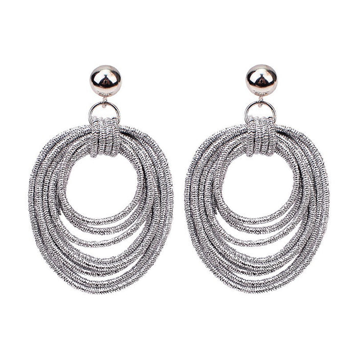 Round Metal Earrings for Women's Retro Handmade Multi layered Loop Long Earrings and Earrings