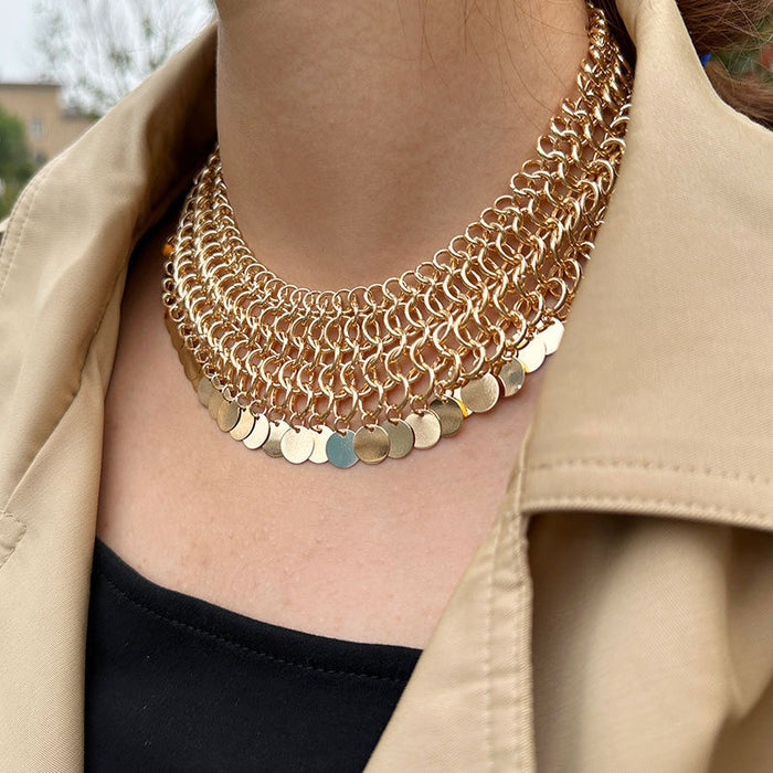 Vintage tassel handmade heavy work multi-layer neck chain
