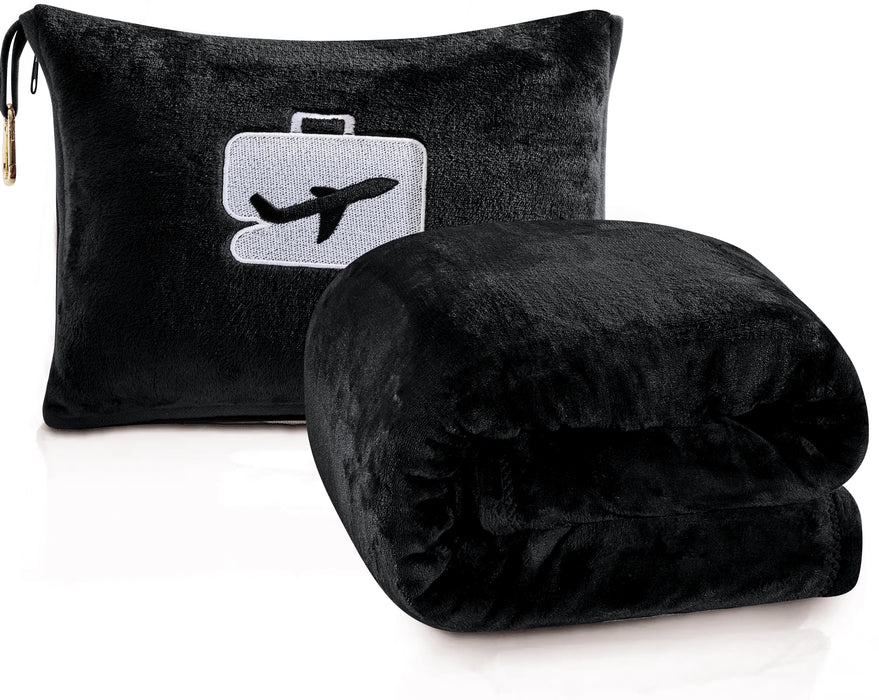 Comfort Fly Travel Blanket & Pillow – 2-in-1 Micro Plush Airplane Blanket with Carry Case (40" x 70")