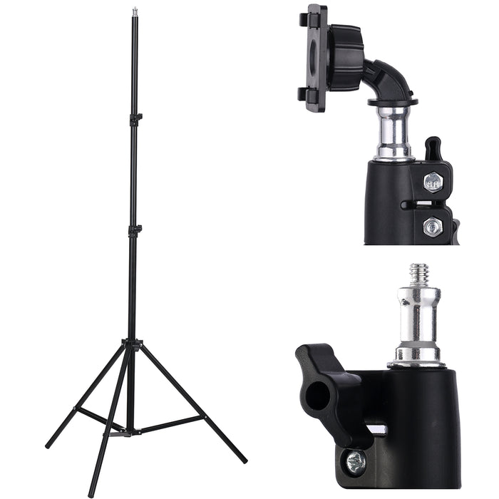 Black camera stabilizer with tripod stand on a white background