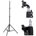 Black camera stabilizer with tripod stand on a white background