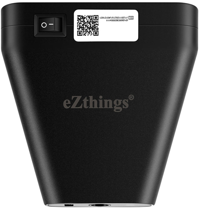 Black electronic device with eZthings logo and QR code on a white background