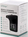 Box of eZthings medical screening infrared thermometer with digital display on a white background