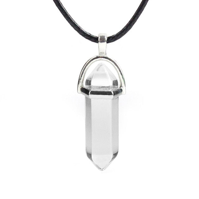 Hexagonal Column Natural Crystal Turquoises Optal Glass Stone Pendant Necklace Leather Chains Choker Necklace For Women Gift - eZthings USA WE SORT ALL THE CRAZIEST GADGETS, GIZMOS, TOYS & TECHNOLOGY, SO YOU DON'T HAVE TO.