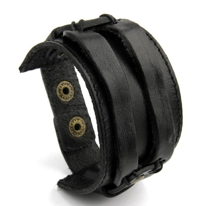 BAMOER Leather Cuff Double Wide Bracelet Rope Bangles Brown Unisex Jewelry PI0296 - eZthings USA WE SORT ALL THE CRAZIEST GADGETS, GIZMOS, TOYS & TECHNOLOGY, SO YOU DON'T HAVE TO.