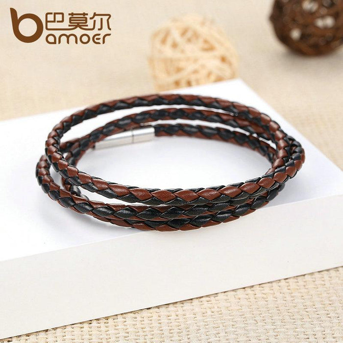 BAMOER Men Leather Bracelet Trendy with Magnet Clasp PI0063-5 - eZthings USA WE SORT ALL THE CRAZIEST GADGETS, GIZMOS, TOYS & TECHNOLOGY, SO YOU DON'T HAVE TO.