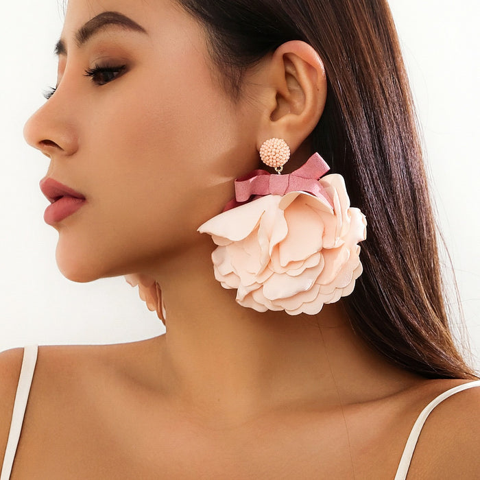 Handmade fabric design large flower earrings