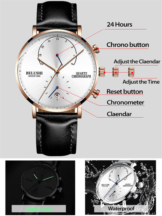 Quartz Watch Men Watches Modern Chronograph Men Watch Leather Strap Watches Man Imitation Luxury Belushi 537 Men'S Sports Watch - eZthings USA WE SORT ALL THE CRAZIEST GADGETS, GIZMOS, TOYS & TECHNOLOGY, SO YOU DON'T HAVE TO.
