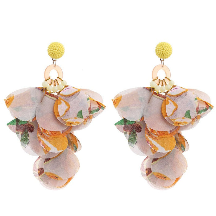 Fashionable handmade fabric floral earrings for women's exaggerated long earrings - eZthings USA WE SORT ALL THE CRAZIEST GADGETS, GIZMOS, TOYS & TECHNOLOGY, SO YOU DON'T HAVE TO.