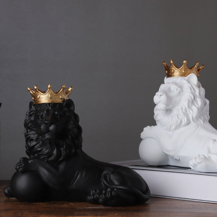 Adornos de León de corona de estilo europeo, artesanías de resina, decoraciones para el porche de la Oficina y el hogar