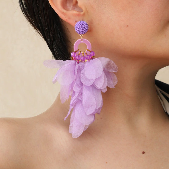 Fashionable handmade fabric floral earrings for women's exaggerated long earrings - eZthings USA WE SORT ALL THE CRAZIEST GADGETS, GIZMOS, TOYS & TECHNOLOGY, SO YOU DON'T HAVE TO.