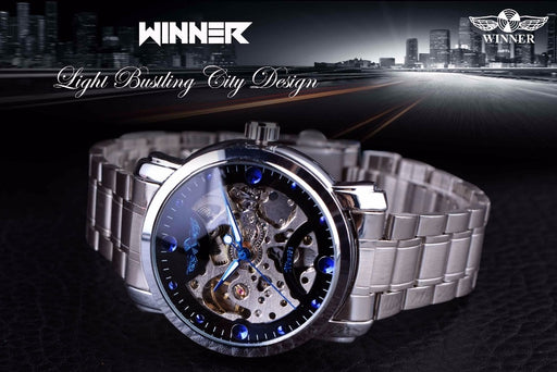 Winner Blue Ocean Fashion Casual Designer Stainless Steel Men Skeleton Watch Mens Watches Top Brand Luxury Automatic Watch Clock - eZthings USA WE SORT ALL THE CRAZIEST GADGETS, GIZMOS, TOYS & TECHNOLOGY, SO YOU DON'T HAVE TO.