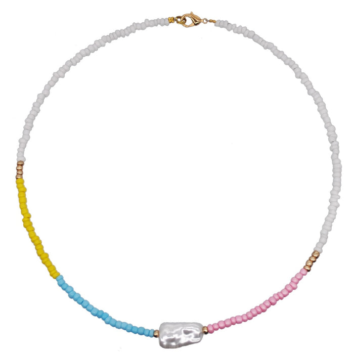 HangZhi New Bohemian Colorful Beads Weaving Handmade Baroque Simulated Pearl Necklace Clavicle Chain Choker Jewelry