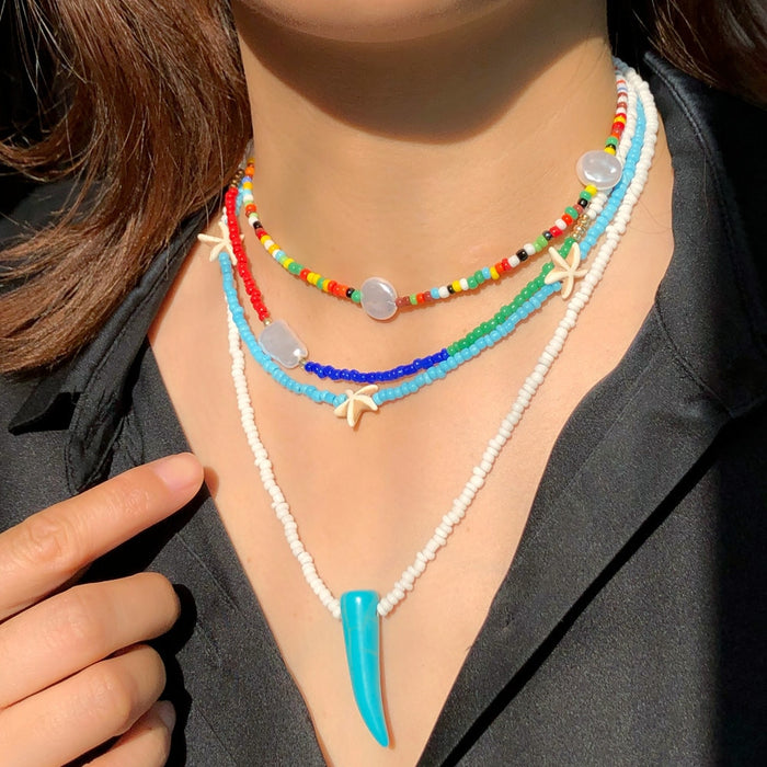 HangZhi New Bohemian Colorful Beads Weaving Handmade Baroque Simulated Pearl Necklace Clavicle Chain Choker Jewelry