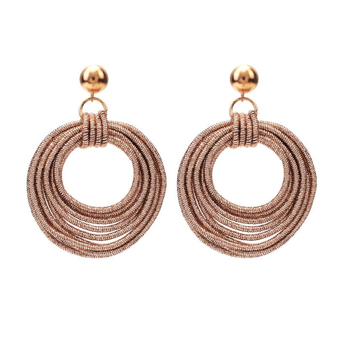 Round Metal Earrings for Women's Retro Handmade Multi layered Loop Long Earrings and Earrings