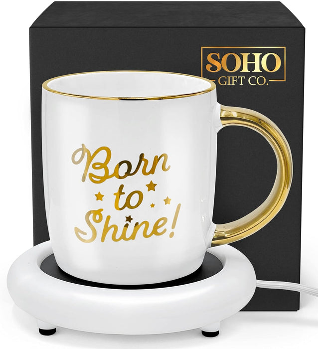 Coffee Mug with Warmer, Motivational Electric Heated Cup for Coffee Lover Gifts for Birthday/Christmas, 12oz Born to Shine (Gift Boxed)