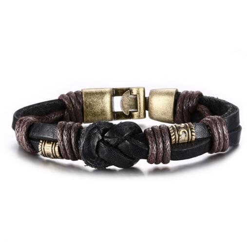 Vnox Leather Bracelet Bronze alloy Buckle Easy Hook For Men